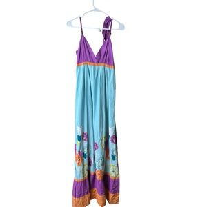 Uttam London Maxi Dress Purple Blue Floral Sleeveless Bohemian Casual